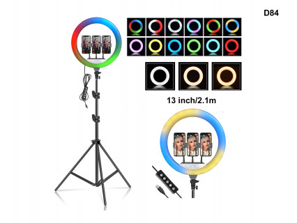Ring light LED RGB de 13 inchi cu trepied de 210 cm și suport de telefon - D84 - Sellzone.bg Ring light LED RGB de 13 inchi cu trepied de 210 cm și suport de telefon - D84