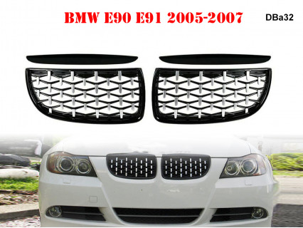 Grile duble tip diamond negru lucios pentru BMW 3 E90 E91 - DBa32