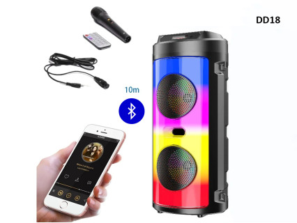Difuzor puternic fara fir Bluetooth Karaoke + microfon si telecomanda Led lumini - DD18 - Sellzone.bg Difuzor puternic fara fir Bluetooth Karaoke + microfon si telecomanda Led lumini - DD18