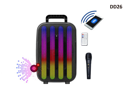 Karaoke difuzor cu conexiune Bluetooth si RGB lumini + microfon si telecomanda - DD26 - Sellzone.bg Karaoke difuzor cu conexiune Bluetooth si RGB lumini + microfon si telecomanda - DD26