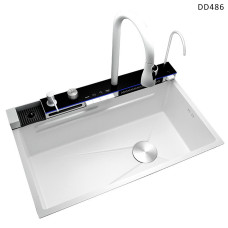 Chiuvetă de bucătărie multifuncțională de lux cu cascadă și afișaj alb - DD486 - Sellzone.bg Chiuvetă de bucătărie multifuncțională de lux cu cascadă și afișaj alb - DD486