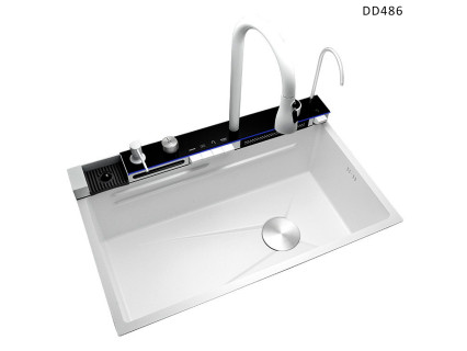 Chiuvetă de bucătărie multifuncțională de lux cu cascadă și afișaj alb - DD486 - Sellzone.bg Chiuvetă de bucătărie multifuncțională de lux cu cascadă și afișaj alb - DD486