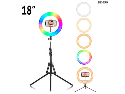 Lampă inel LED cu iluminare RGB de 18 inchi cu suport - DD490 - Sellzone.bg Lampă inel LED cu iluminare RGB de 18 inchi cu suport - DD490