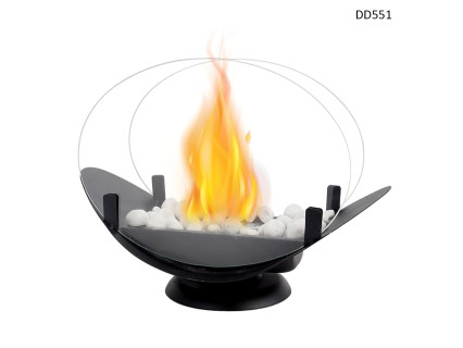 Șemineu de design cu bioetanol, sticlă rotundă și pietre decorative albe - DD551 - Sellzone.bg Șemineu de design cu bioetanol, sticlă rotundă și pietre decorative albe - DD551