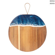 Tăbliță rotundă de bucătărie cu rășină epoxidică „Golf marin” din lemn de salcâm cu mâner din piele - DD554/DD555 - Sellzone.bg Tăbliță rotundă de bucătărie cu rășină epoxidică „Golf marin” din lemn de salcâm cu mâner din piele - DD554/DD555