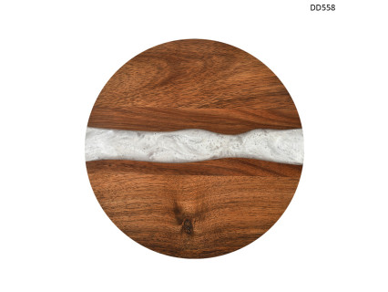 Tocator rotund din lemn de salcâm cu rășină epoxidică „Marmură” - DD558 - Sellzone.bg Tocator rotund din lemn de salcâm cu rășină epoxidică „Marmură” - DD558
