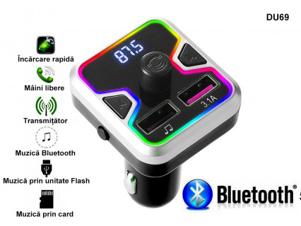Transmițător FM Bluetooth color pentru mașină - DU69 - Sellzone.bg Transmițător FM Bluetooth color pentru mașină - DU69