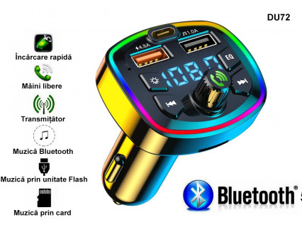 Transmițător FM Bluetooth cu un design unic și iluminare din spate cu LED - DU72 - Sellzone.bg Transmițător FM Bluetooth cu un design unic și iluminare din spate cu LED - DU72