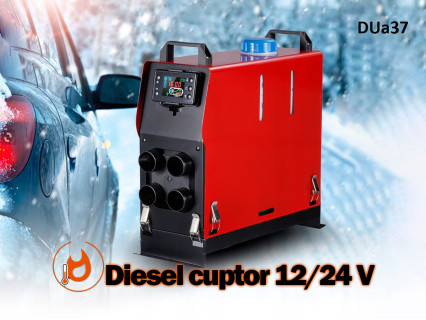 Aeroterma verticala diesel cu autoalimentare, pentru vehicule cu ecran LCD si telecomanda 12/24 V – DUa37