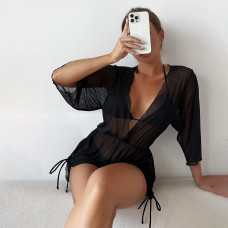 Costum de baie negru din trei piese - W0507-W0509 - Sellzone.bg Costum de baie negru din trei piese - W0507-W0509