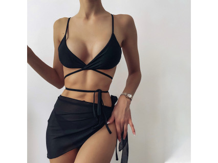 Costum de baie negru din trei piese cu fustă - W0513-W0515 - Sellzone.bg Costum de baie negru din trei piese cu fustă - W0513-W0515