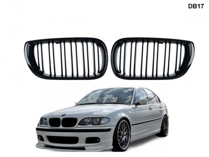Grile duble M negru lucios pentru BMW E46 - DB17