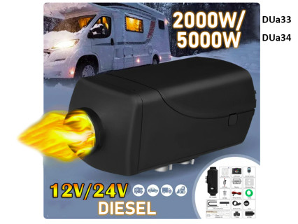 Aeroterma diesel cu telecomanda si ecran LCD pentru vehicule 12V/24V 2000W/5000W - DUa33/34